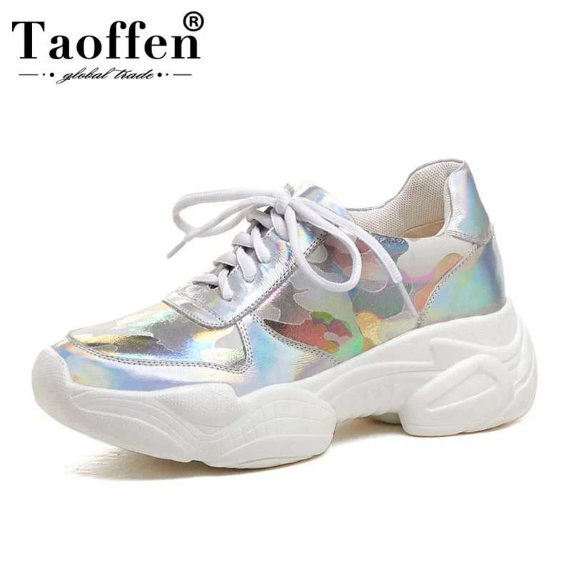 

Taoffen Thick Sole Platform Sneakers Women Genuine Leather Casual Shoes Outdoor Walking Vulcanized Shoes Women Size 34-39