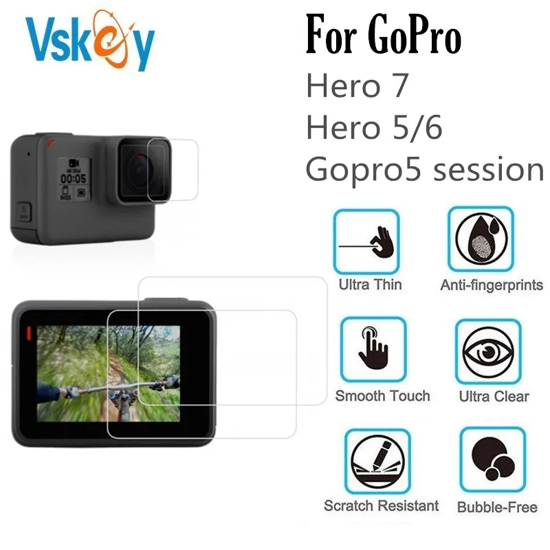 

VSKEY 100PCS Tempered Glass for GoPro Hero 7 6 5 Camera LCD Screen Protector + Lens Cap Protective Film for Hero 5/6/7