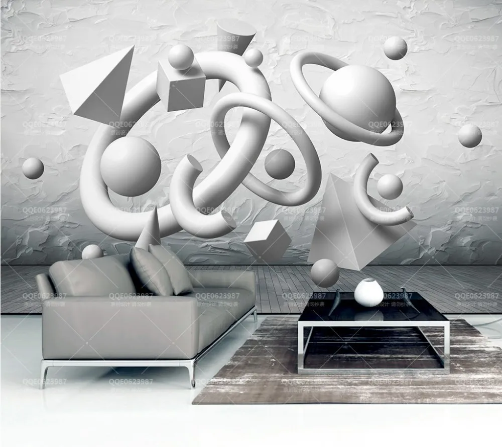 

Free Shipping 3D Abstract Geometric Ring Sphere Ball Triangle TV Background Wall Decorative Wallpaper for Bar Custom photo