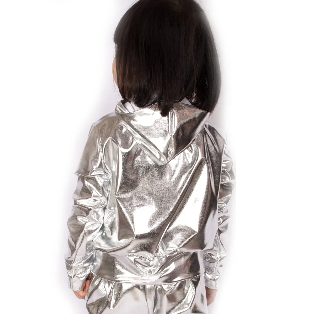 Spring Autumn Kids Silver Bomber Jacket Stage Performance Wear Paillette Feminina Casaco Jazz Hip Hop Dance Coat kids jackets