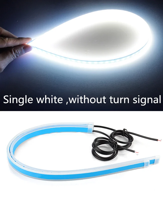 single white OKEEN 2 шт. тонкий гибкий DRL вождь-рыцарь полосы света для фар последовательного потока янтарные поворотные сигнальные огни - Цвет: single white