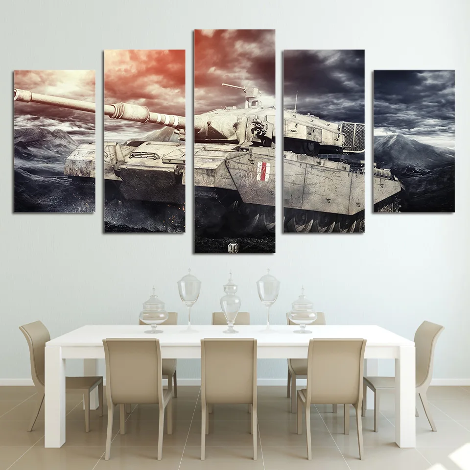 

Modern Frames For Paintings Canvas Painting Cuadros Home Decoration Art Print Modular Pictures 5 Panel Tanks Landscape YGYT