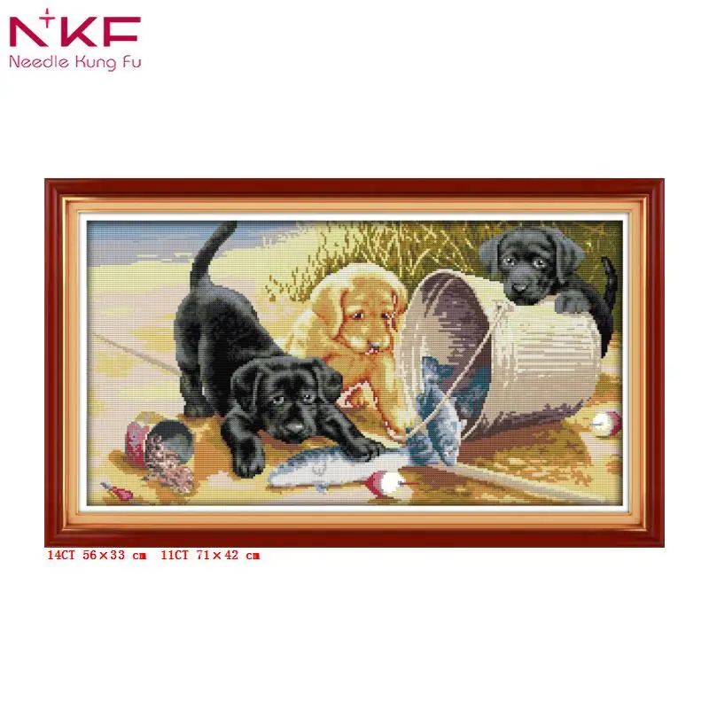 

NKF cross stitch kits Three dogs gift Chinese print pattern on canvas embroidery needlework sets counted patterns dmc14ct