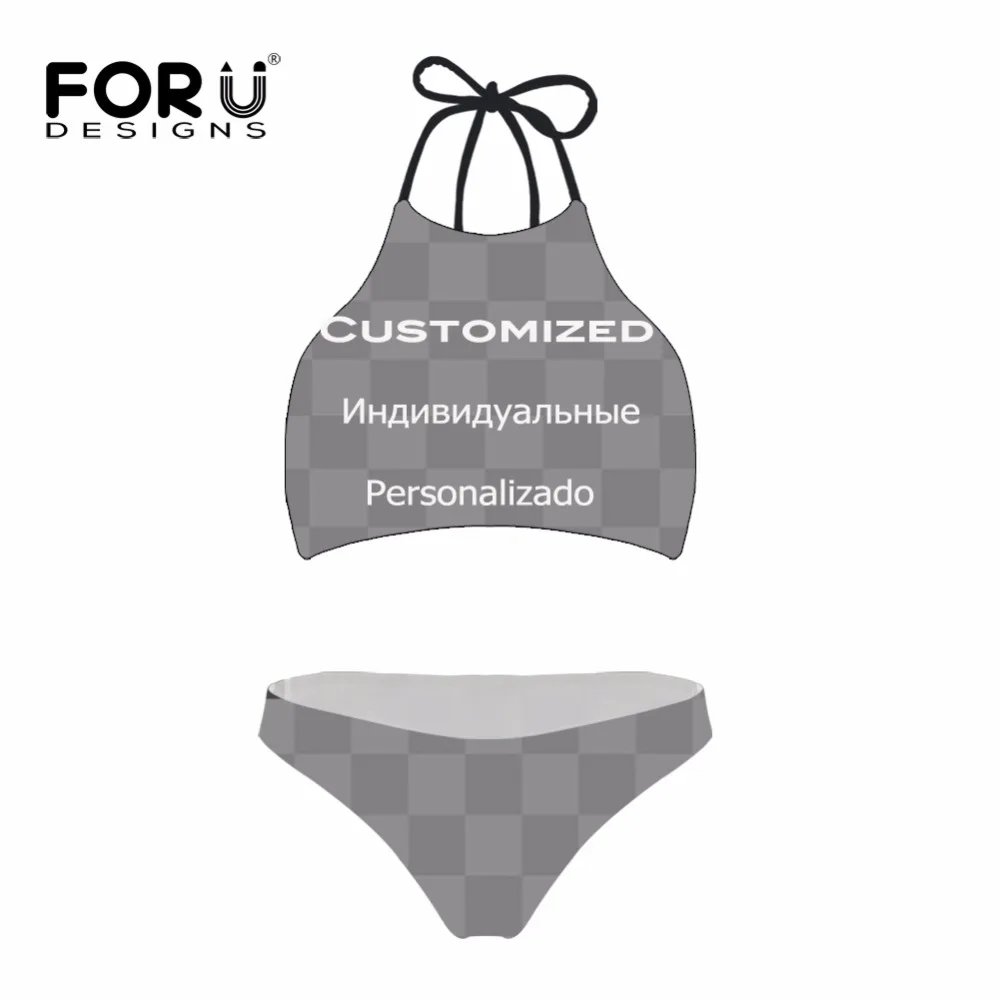 

FORUDESGINS Customized High Neck Summer Women Bikini Sets Bandage Bikinis for Girls Summer Beachwear Two Piece Bathing Suit Crop