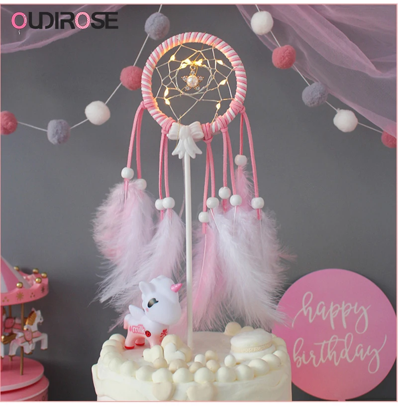 Розовый синий блеск Индийский Ловец снов перо торт Топпер десерт украшения для день рождения Единорог верхушка для торта Подарки