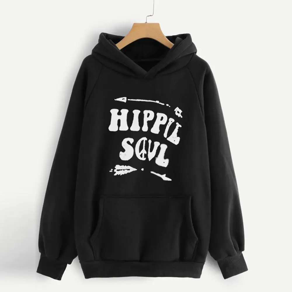 

Women Printed Letters Casual Long Sleeve Sweatshirt Hooded Top Blouse