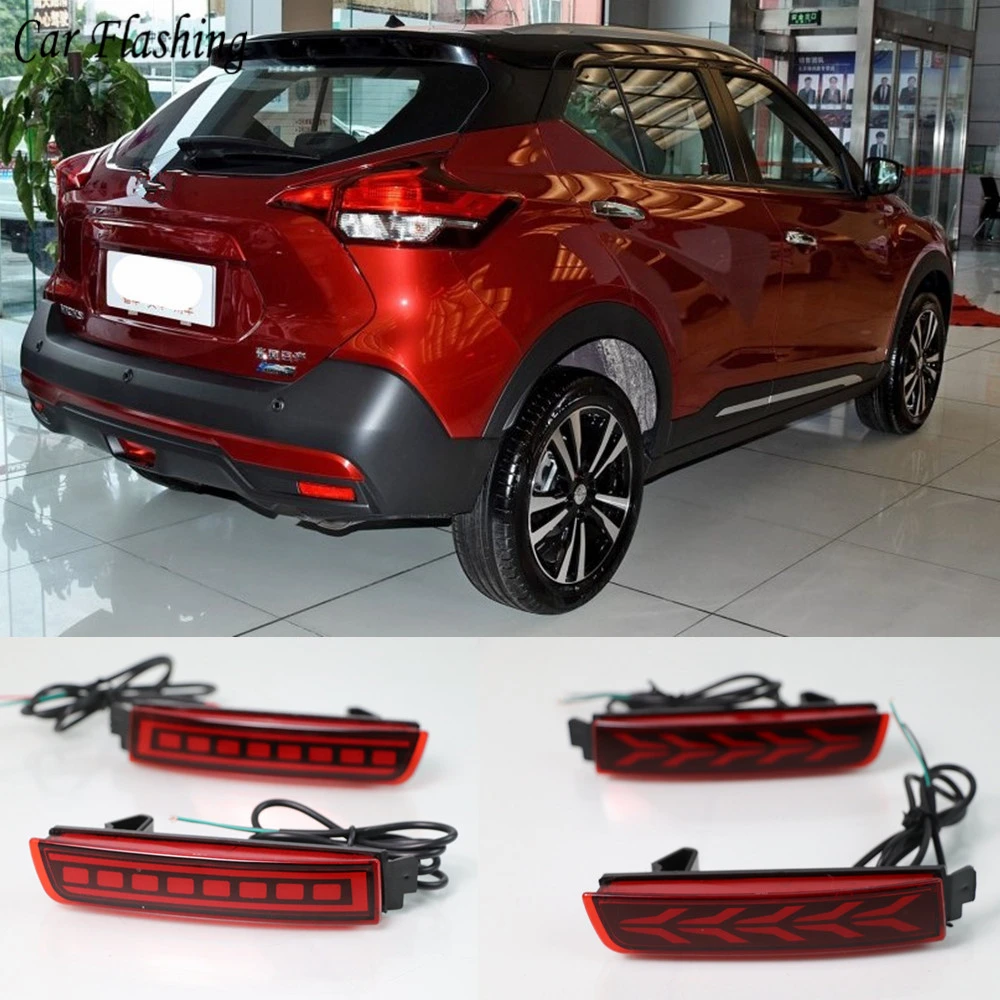 Carflashing 2PCS For Nissan Kicks Multi-functions Car LED Tail Rear Fog Lamp Brake Light Rear Bumper Decoration Lamp