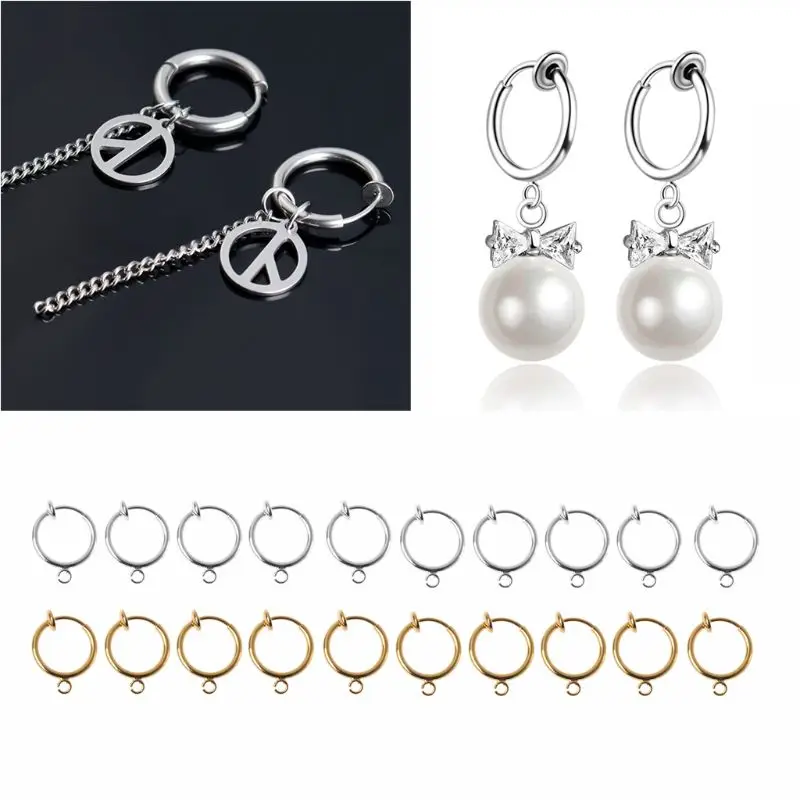 10Pcs DIY Clip On Earring Converters Non-pierced Ear Round Hoops Jewelry Finding
