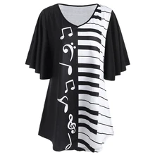 Wipalo Туника свободного кроя, большой размер, короткий рукав, принт пианино, женская футболка, топ с расклешенными рукавами
