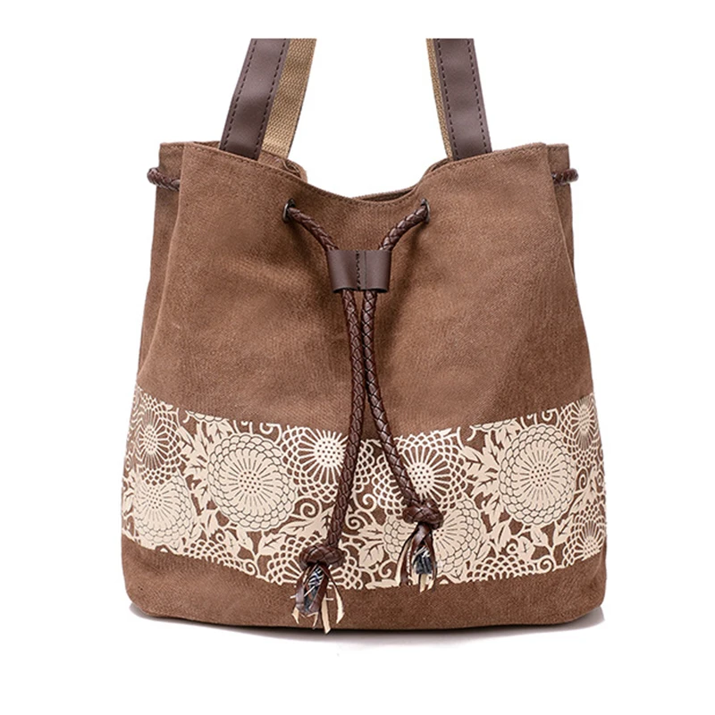 

Women's Canvas Retro printing folk-custom Drawstring handbag