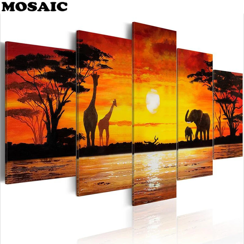 

5pcs set Diamond Embroidery mosaic Giraffes Full Square round drill Cross stitch Diy Diamond Painting African Animals pictue art