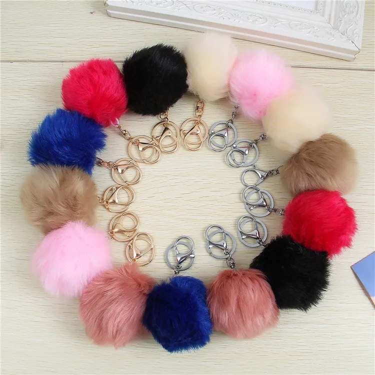 8cm Fluffy Fake Fur pompom Keychain 2018 Gold key chain pompon porte clef For Bag Charms Key ring llaveros sleutelhanger | Украшения и