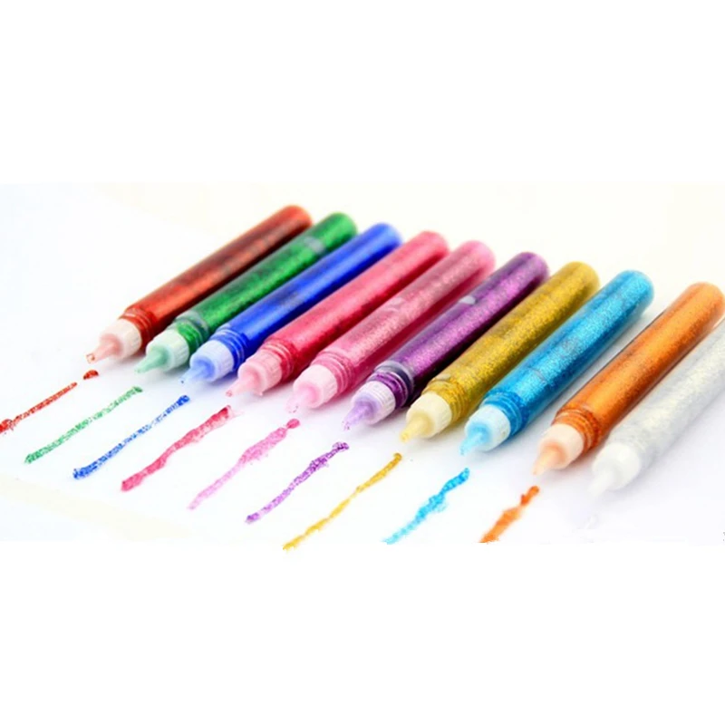 

10pcs Colored Drawing Glitter Powder Adhesive Paper Flower Crafts Phone Frame Case DIY Child Painting Art Super Liquid Glue Pen