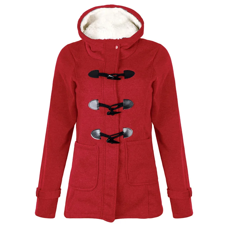 

2019 winter long coat full long solid wool blend coat solid cotton woman red coat female slim o-neck casual top
