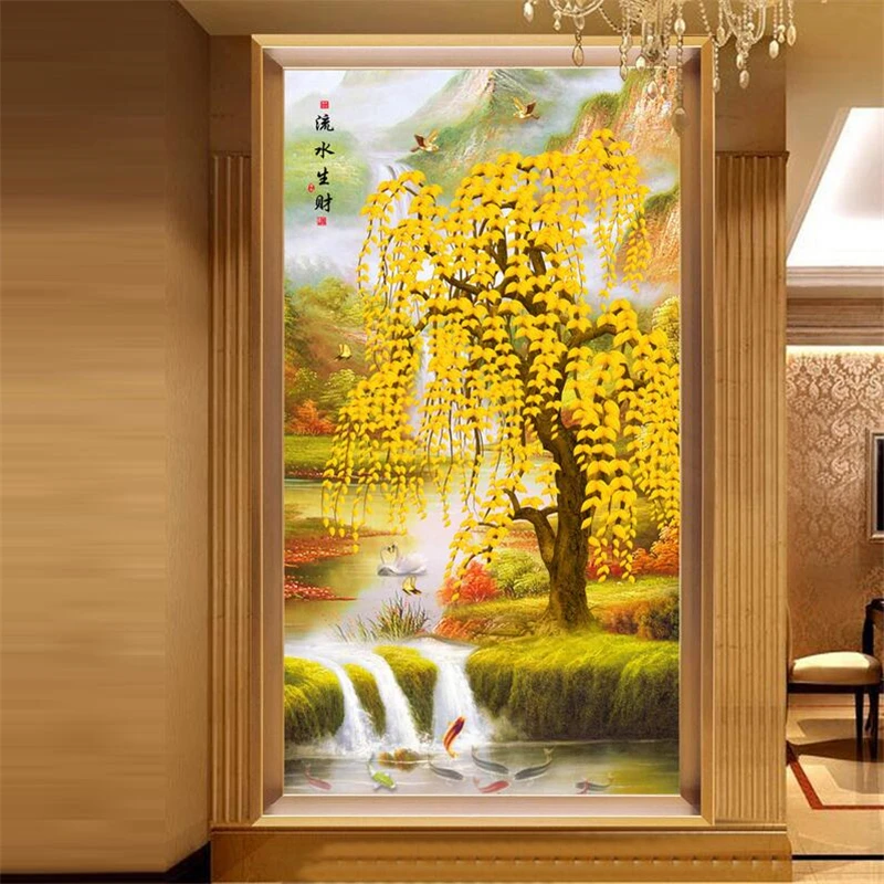 

beibehang Custom wallpaper 3d frescoes flowing water fortune tree nine fish mystery tv background wall paper 3d papel de parede