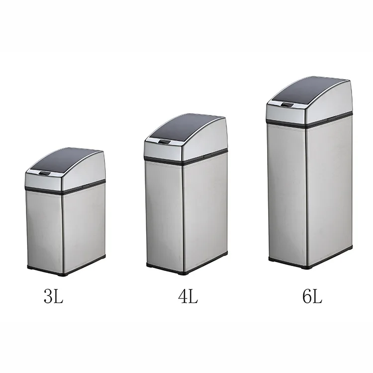 3L 4L Cuboid Small Sensor Waste Bin Infrared Trash Can Stainless Steel - Цвет: silver