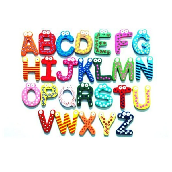 A Set of 26pcs Colorful Cartoon Wooden A Z Alphabet Letters Fridge