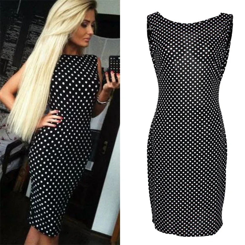 Women Summer  New Fashion O-Neck Polka Dot Dress body shapper Sexy Wedding  Sleeveless slim  Halter Pencil Dress#4M08 (13)