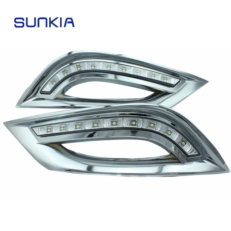 SUNKIA 12V Car LED DRL Daytime Running Lights with Fog Lamp Hole for