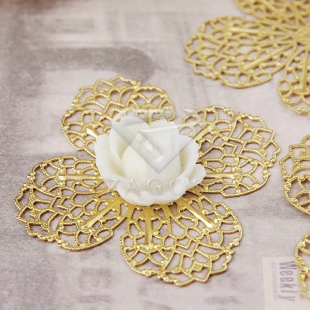 20Pcs Brass Filigree Fower Links DIY Cameo Cabochon Flatback Settings MB0546