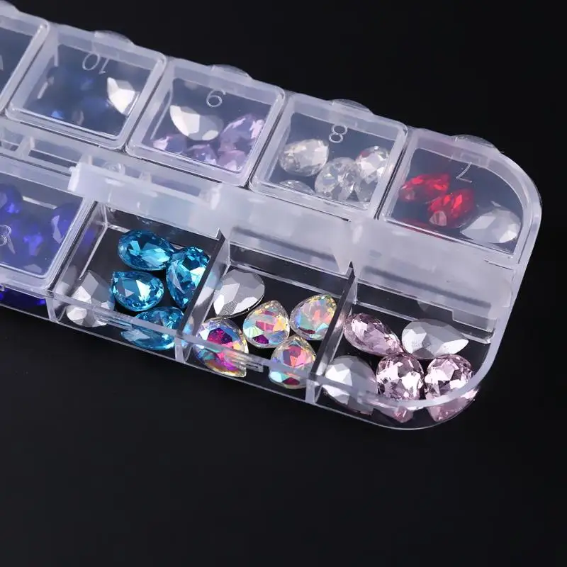 12 Сетки капли воды Дизайн ногтей Стразы для DIY маникюр разноцветные шармы украшения дизайн для ногтей аксессуары