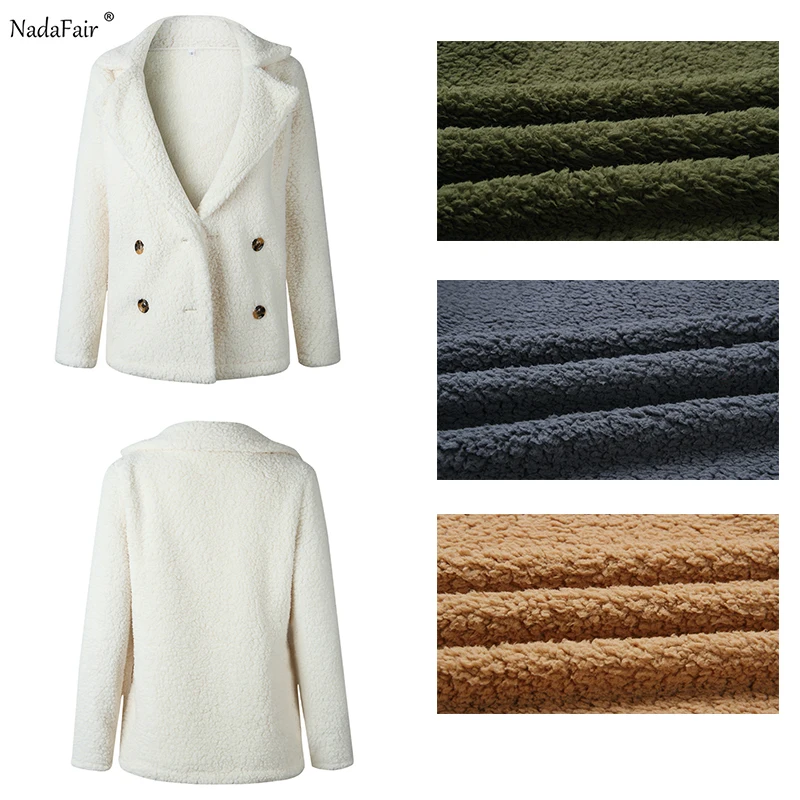Nadafair plus size fleece faux fur jacket coat women winter pockets thick teddy coat female soft plush overcoat veste fourrure Nadafair plus size fleece faux fur jacket coat women winter pockets thick teddy coat female soft plush overcoat veste fourrure