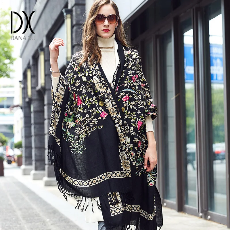 100% Wool Square Head Scarves Women Elegant Lady Carf And Warm Shawl Long Animal Print Stoles Bandana Scarf Hijab Beach Blanket