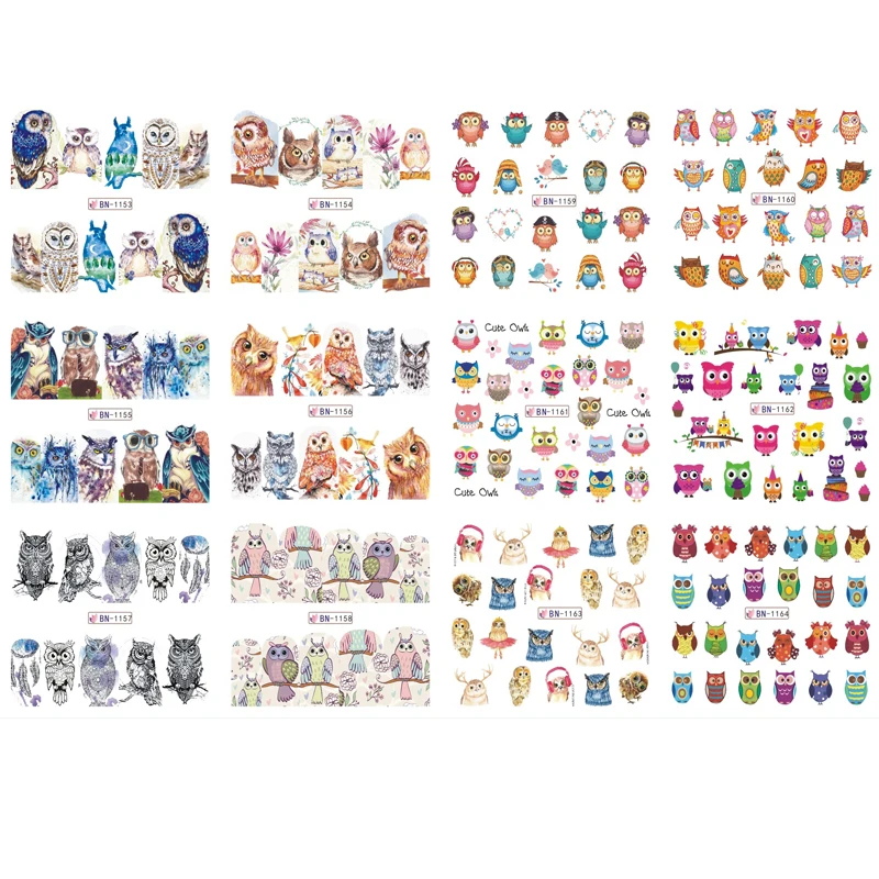 

1pcs Water Nail Stickers Kawaii Owl Pattern 2019 New Nail Sticker Water Transfer Nail Decals DIY Manicure Decorations Nails Art&