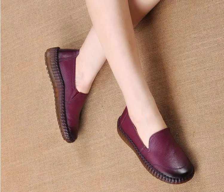 Genuine Leather Loafers Women Casual Shoes Handmade TPR Bottom Mother Slip On Flats Comfort Sewing Women Shoes Plus Size 35-41 (5)