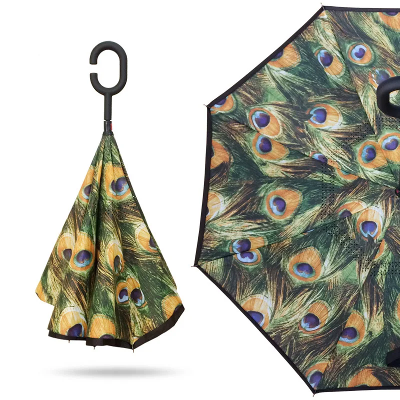 Ветрозащитный обратный складной зонт для женщин, двойной слой перевернутого зонта, самостоящий наизнанку, защита от дождя, С-крюк, руки - Цвет: 15