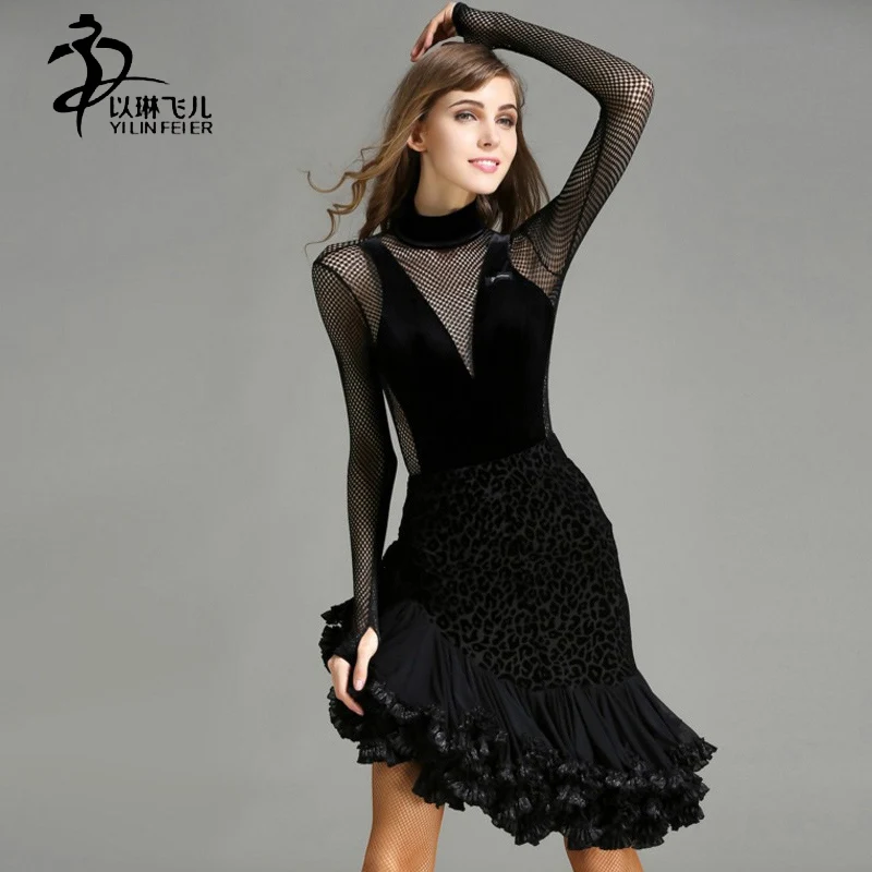 Velvet Women Latin Top/Skrit Dress Modern Ballroom Dance Dress