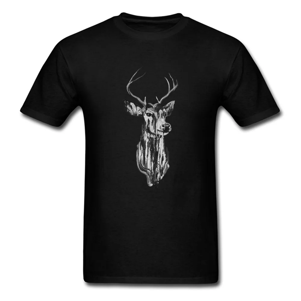Crewneck Deer Head Cotton Fabric Men T Shirt Summer Short Sleeve Tops Tees Slim Fit Printing Tops Shirt Free Shipping Deer Head black