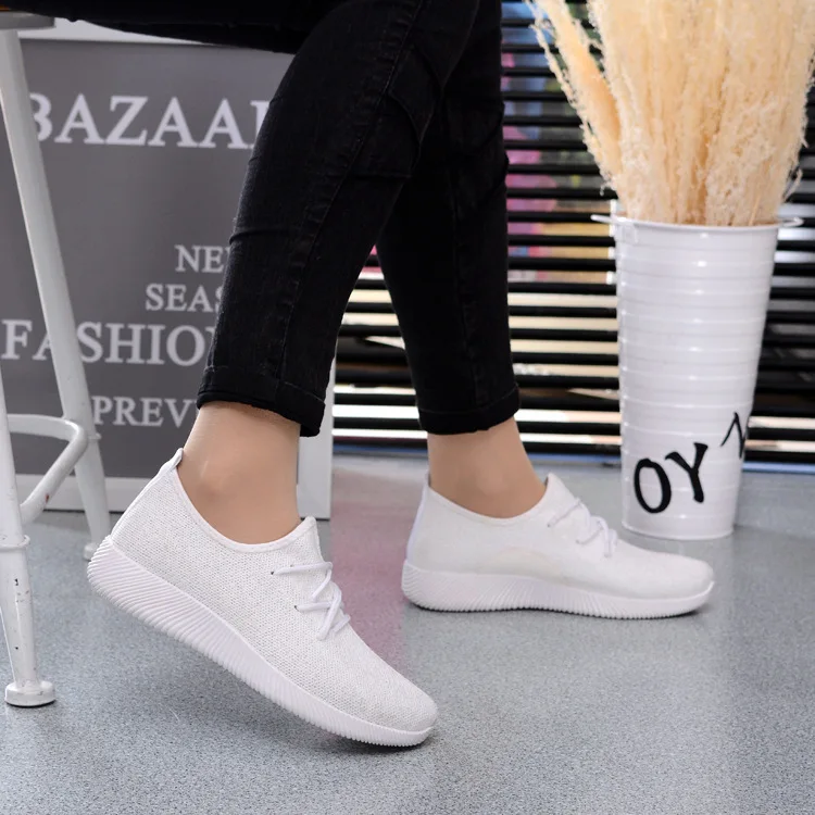 

New 2018 Women Casual Shoes Fashion Platform Shoes Women Sneakers Breathable Ladies White Cross Tie Trainers Chaussure Femme