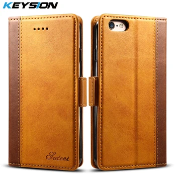 

KEYSION Vintage Wallet Case for iPhone 6 6s Plus TPU + PU Splice Leather Card Pocket Kickstand Flip Cover for iPhone6s 6 Plus