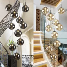 Lámparas colgantes con bolas de cristal XL 1-5M para escalera lámpara de Bola negra lámpara colgante espiral G4 escalera led lustre hotel stairwell lamparas