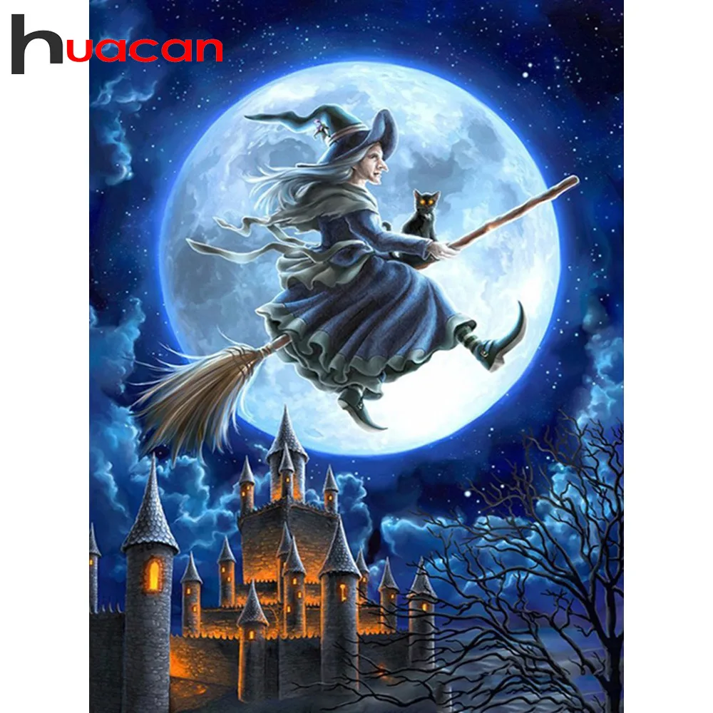 

Huacan Diamond Painting Halloween witch Full Square/Round Diamond Embroidery Diamond Mosaic Cartoon Home Decoration