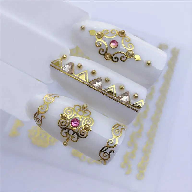 

FWC Shinny 3D Gold Sticker Nails Art Gold Glitter Adhesive Flower Vine for Manicure Tips Mix Nail Decals
