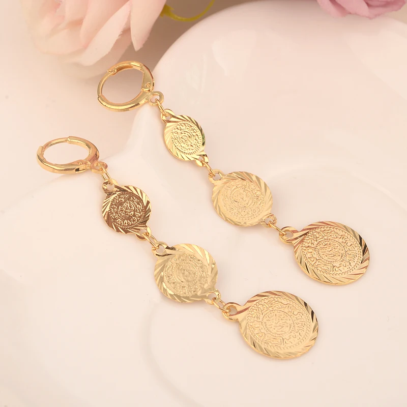 2pairs Hot Sale 24K Gold Earring gold coin earrings muslim islamic