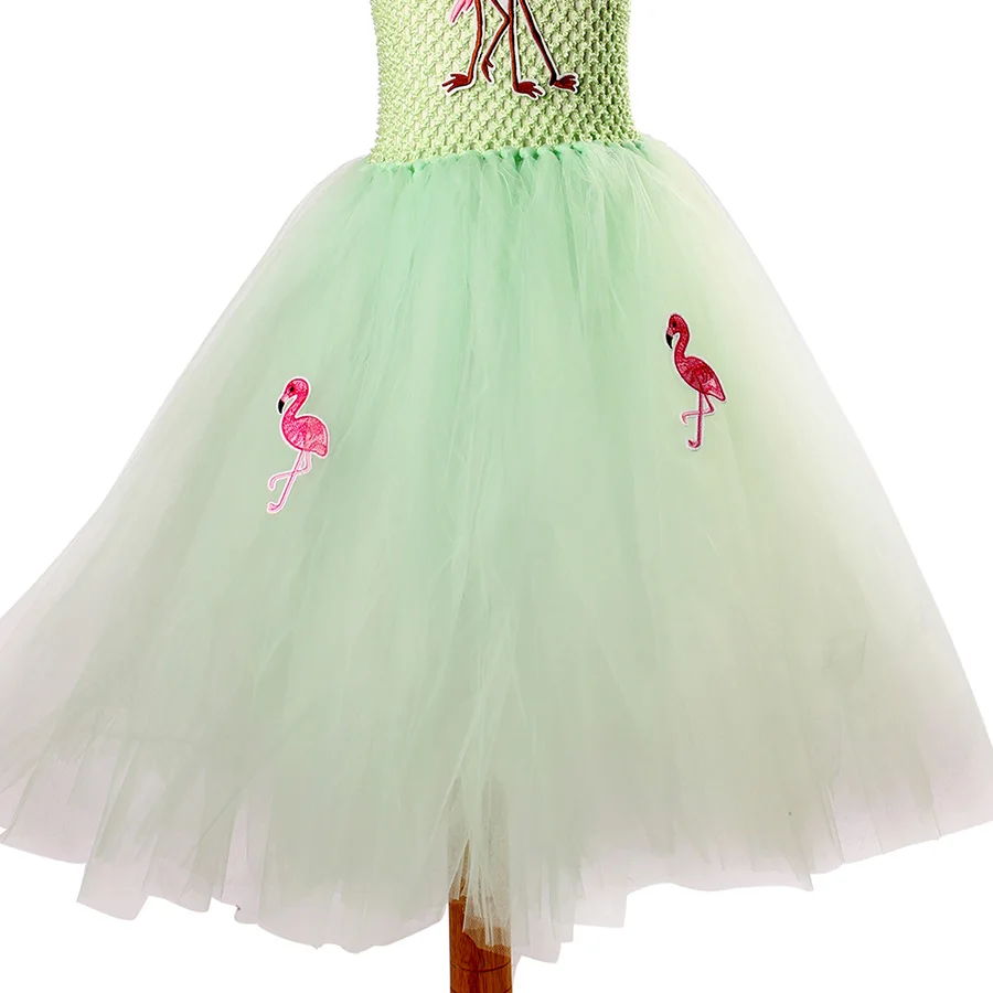 Kids Flamingo Pattern Tutu Dress Summer Girls Princess Ankle Length Tulle Clothes (14)
