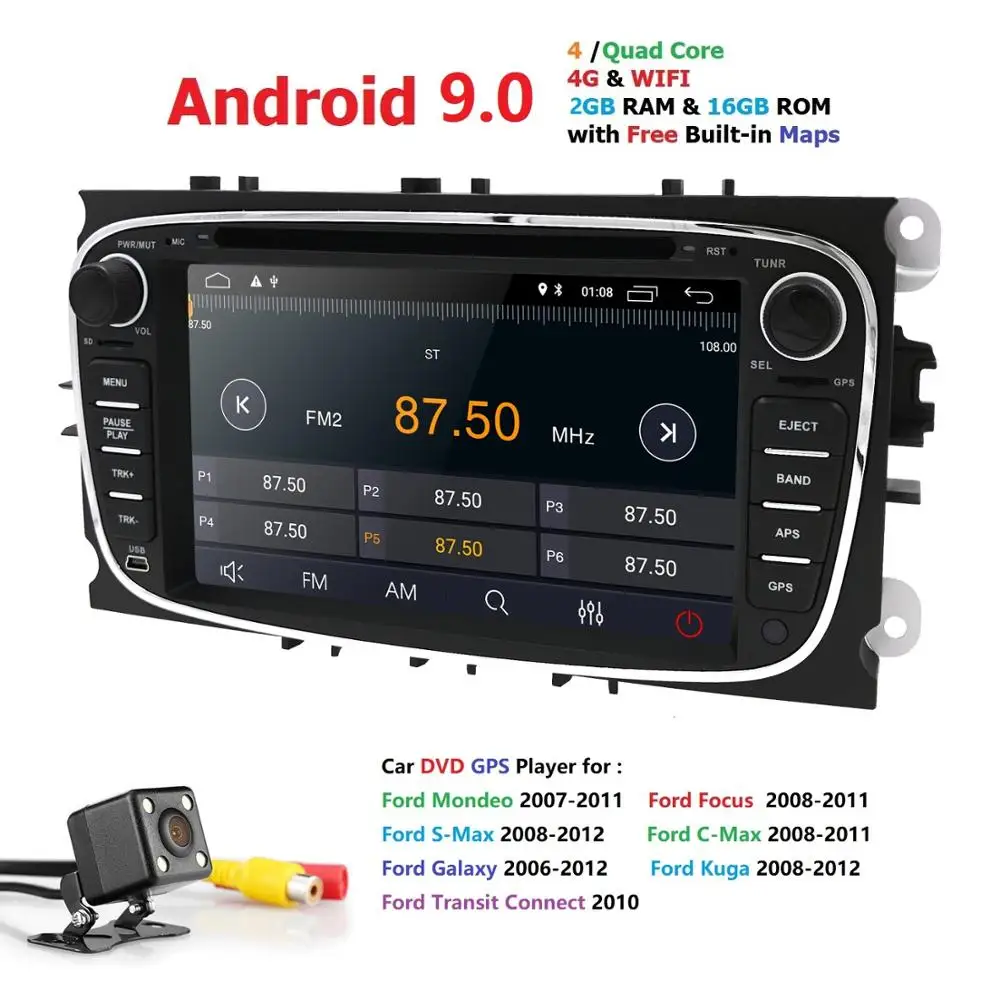 

2 Din Car Radio Android 9 For FORD/Focus/S-MAX/Mondeo/C-MAX/Galaxy Car Multimedia Video DVD Player GPS USB DVR WIFI FM/AM 4G