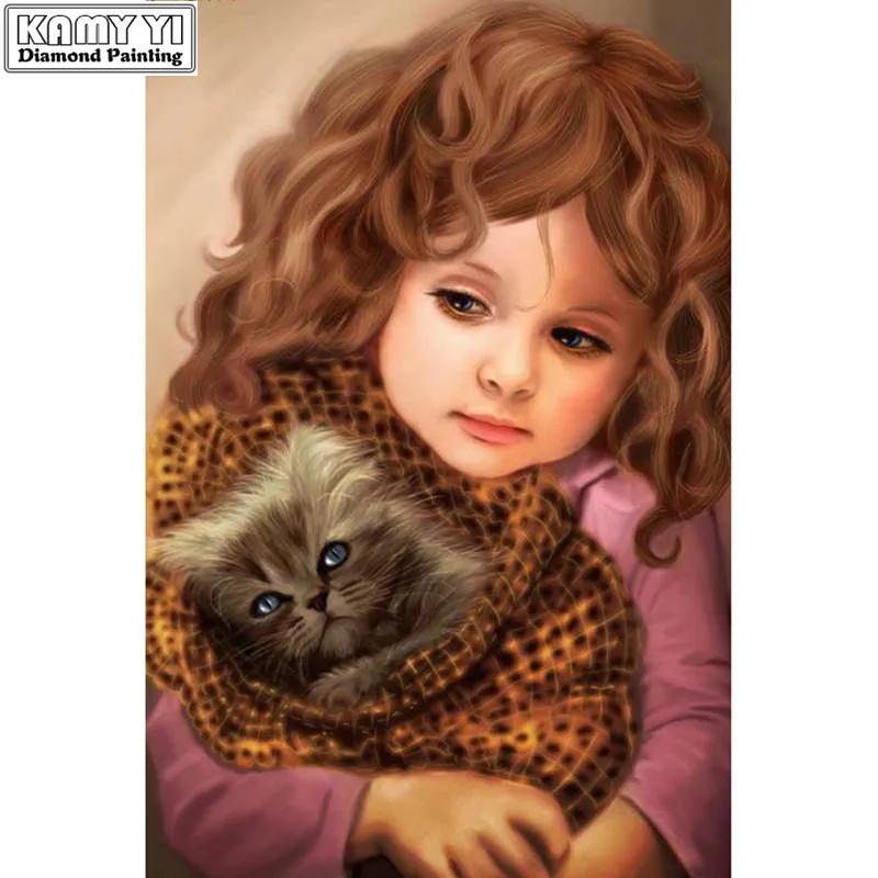 5D DIY Full Square Diamond Painting Cross Stitch "Girl holding cat" 3D Diamond Embroidery Rhinestone Mosaic Home Decor Gift