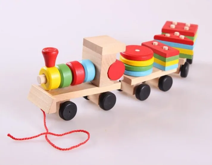 NEW Baby Toys Kids Trailer Wooden Train Vehicle Blocks Geometry/Colour Congnitive Child Education Birthday/Christmas Gift |