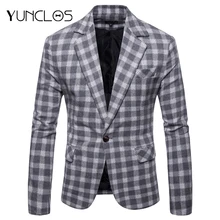 YUNCLOS Повседневный клетчатый приталенный мужской костюм Блейзер Модный деловой мужской пиджак на одной пуговице Мужской Блейзер спортивные пиджаки для выпускного