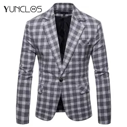 YUNCLOS 2019 повседневное плед Slim Fit Мужской костюм Блейзер Мода одной кнопки бизнес мужской пиджак Пром пиджаки для женщин
