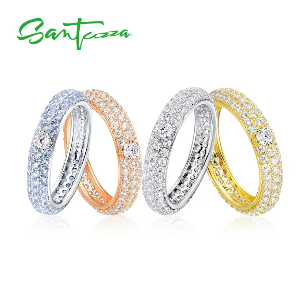 SANTUZZA, серебряные кольца для женщин, обручальное кольцо, белый кубический цирконий, кольцо вечности, 925 пробы, Серебряное модное ювелирное изделие