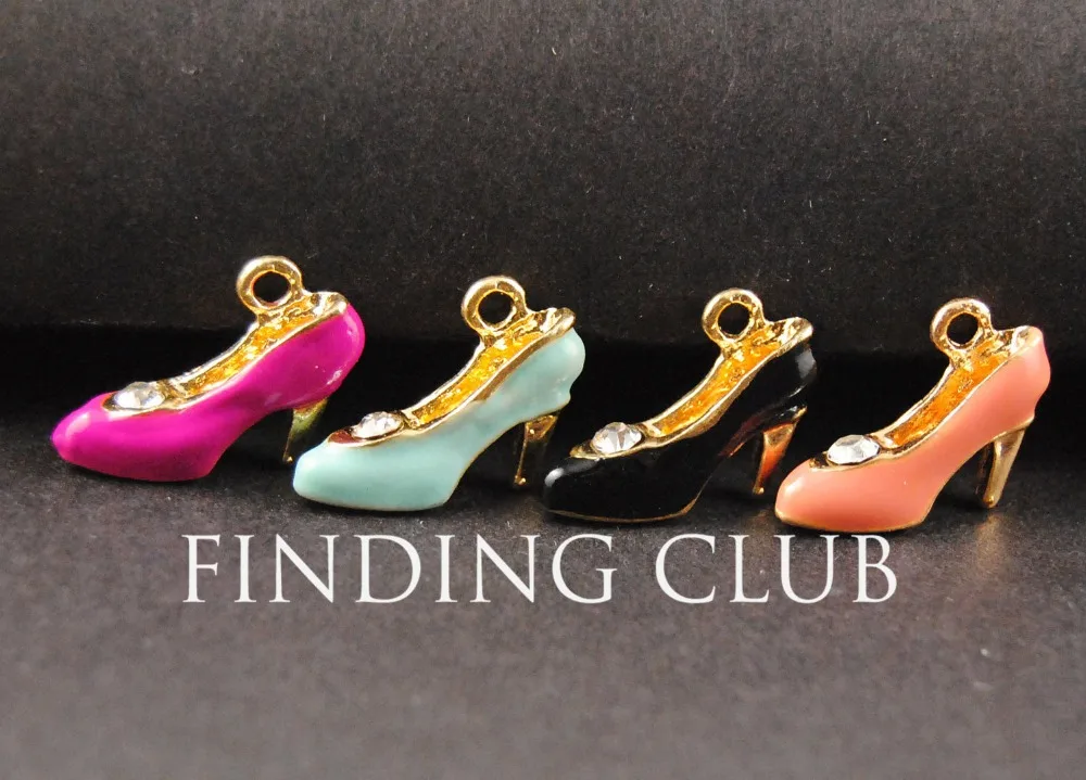 10pcs Gold Tone Mix Color Enamel Cubic High Heel Shoe Charm DIY Metal