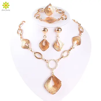 

Classic Necklace Earrings Bracelet Rings Jewelry Sets For Women Gold Color Jewelry Sets