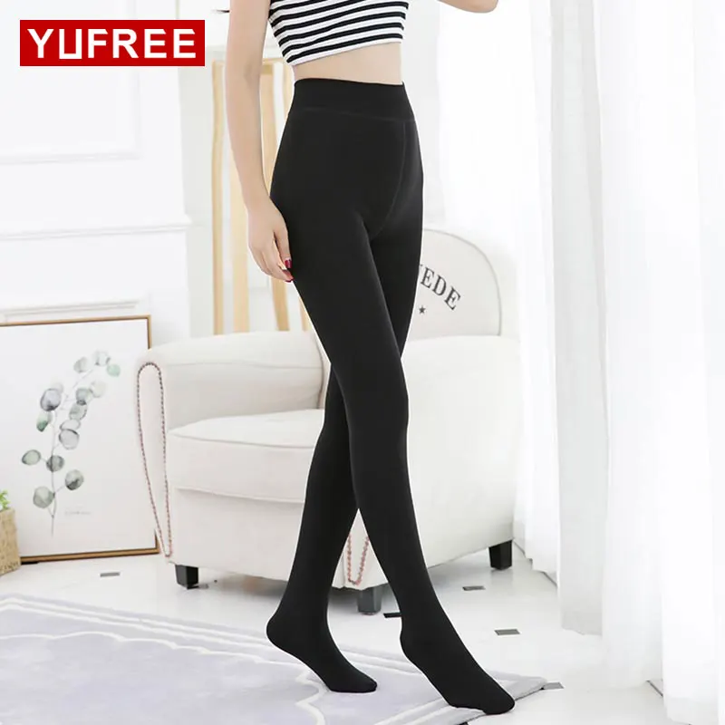 YUFREE Autumn Winter Solid Women's Plus Cashmere Tights High Quality Knitted Velvet Tights