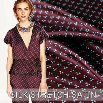 

16 momme small stars stretch silk satin fabric through classic wine red cheongsam dress summer clothing fabric