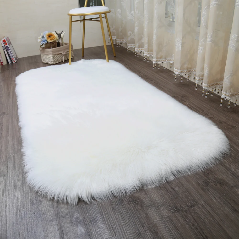 

Muzzi Hairy Carpets Sheepskin Plain Fur Skin Fluffy Bedroom Faux Mats Washable Artificial Textile Area Ellipse Rugs